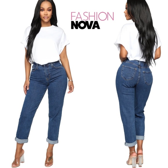 Fashion Nova Mom Jeans Medium Wash 5-Pocket Dungaree Style I Got it From my Mama - Picture 1 of 10